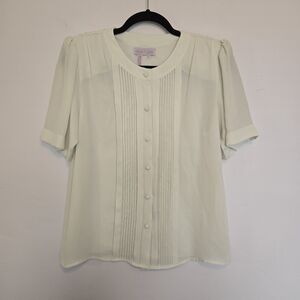 VTG Laura and Jane Women's Cream Green Button-Down Blouse